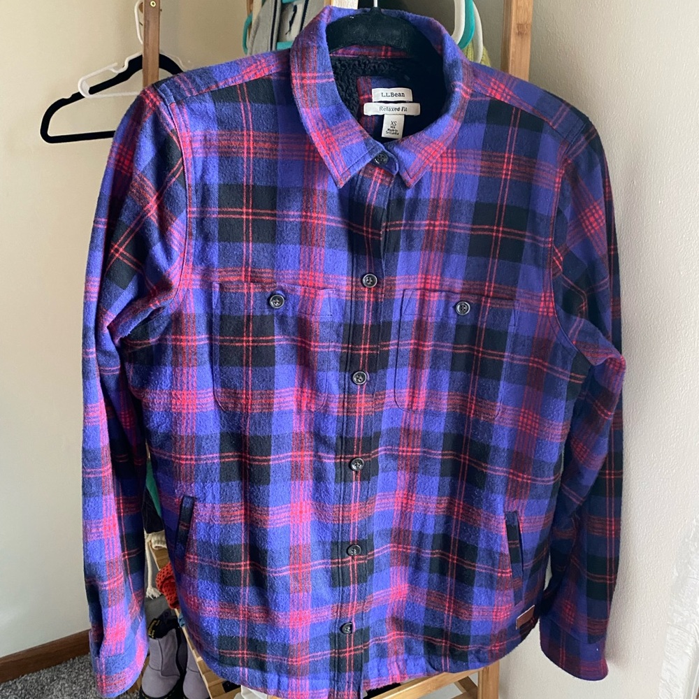 LL Bean Sherpa Flannel Shirt Jacket